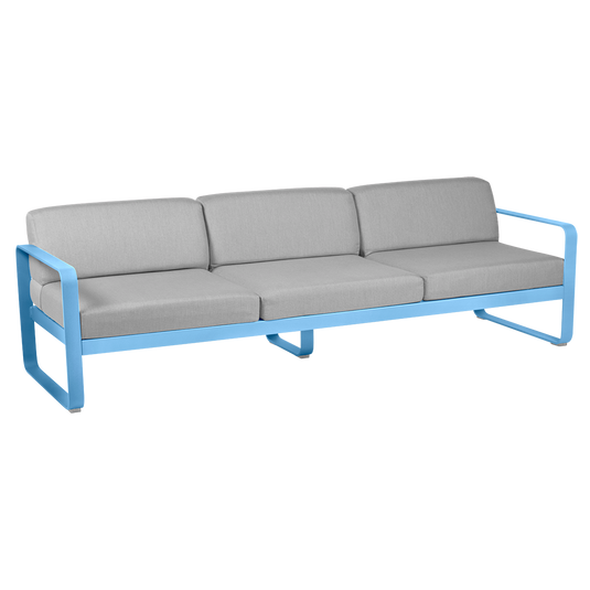 Fermob Bellevie 3-seater outdoor sofa– Maya Blue frame with Flannel Grey fabric cushions