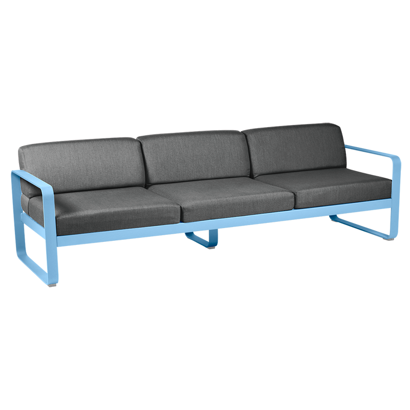 Load image into Gallery viewer, Fermob Bellevie 3-seater outdoor sofa– Maya Blue frame with Graphite Grey fabric cushions
