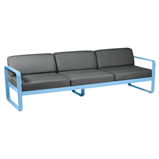 Fermob Bellevie 3-seater outdoor sofa– Maya Blue frame with Graphite Grey fabric cushions