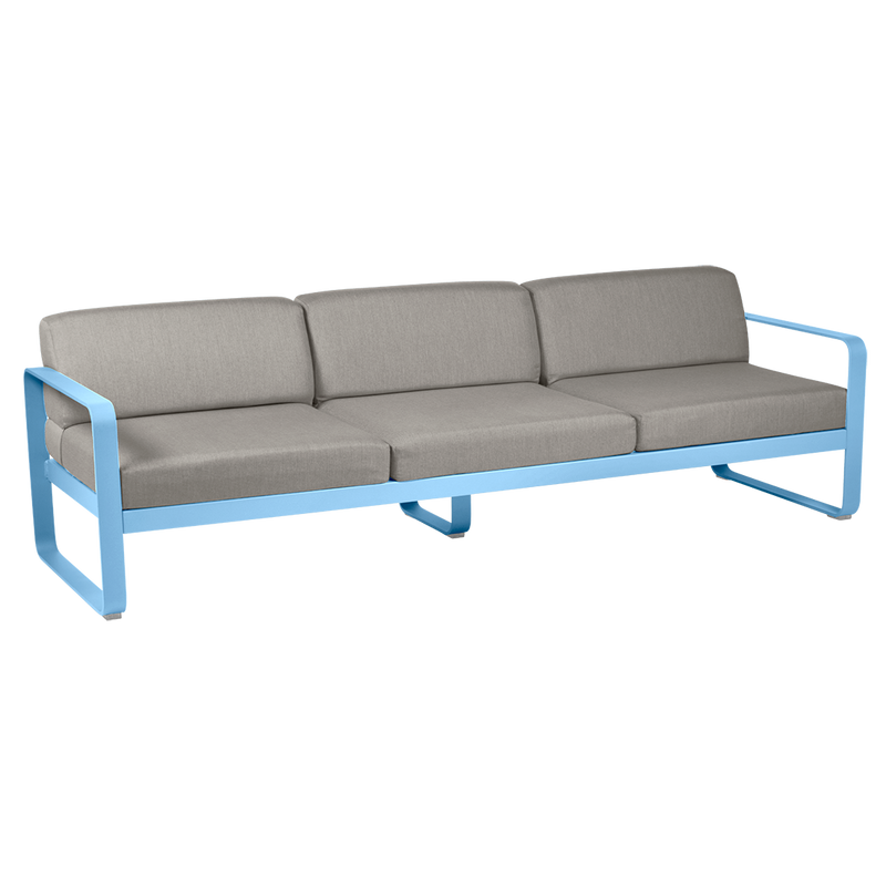 Load image into Gallery viewer, Fermob Bellevie 3-seater outdoor sofa– Maya Blue frame with Grey Taupe fabric cushions
