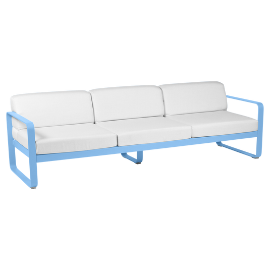Fermob Bellevie 3-seater outdoor sofa– Maya Blue frame with Off-White fabric cushions