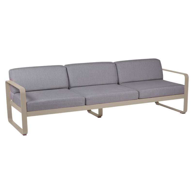Load image into Gallery viewer, Fermob Bellevie 3-seater outdoor sofa– Nutmeg frame with Flannel Grey fabric cushions
