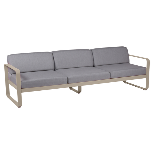 Fermob Bellevie 3-seater outdoor sofa– Nutmeg frame with Flannel Grey fabric cushions