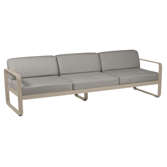 Fermob Bellevie 3-seater outdoor sofa– Nutmeg frame with Grey Taupe fabric cushions