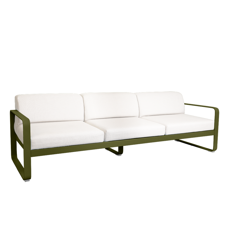 Load image into Gallery viewer, Fermob Bellevie 3-seater outdoor sofa– Pesto Green frame with Pearl fabric cushions
