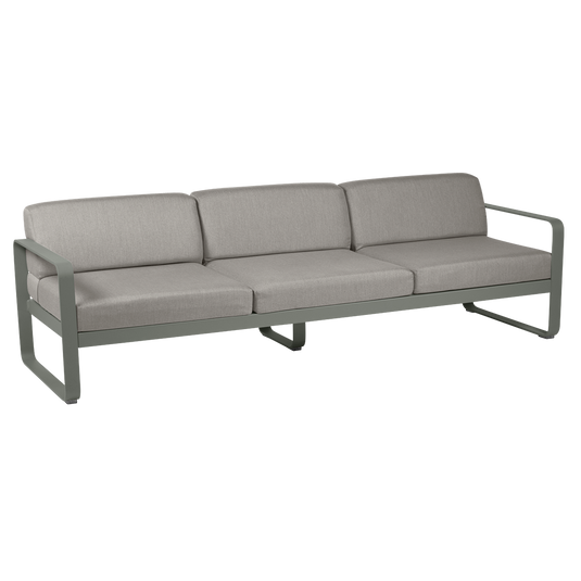 Fermob Bellevie 3-seater outdoor sofa– Rosemary frame with Grey Taupe fabric cushions