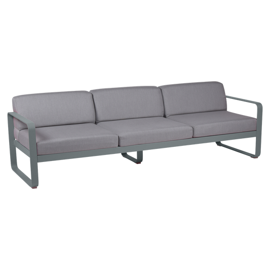Fermob Bellevie 3-seater outdoor sofa– Storm Grey frame with Flannel Grey fabric cushions