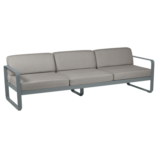 Fermob Bellevie 3-seater outdoor sofa– Storm Grey frame with Grey Taupe fabric cushions