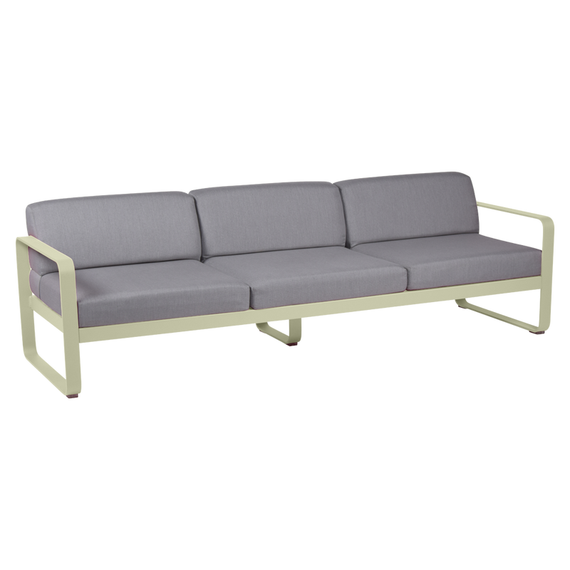 Load image into Gallery viewer, Fermob Bellevie 3-seater outdoor sofa– Willow Green frame with Flannel Grey fabric cushions
