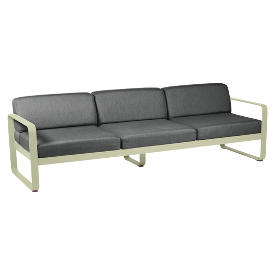 Fermob Bellevie 3-seater outdoor sofa– Willow Green frame with Graphite Grey fabric cushions