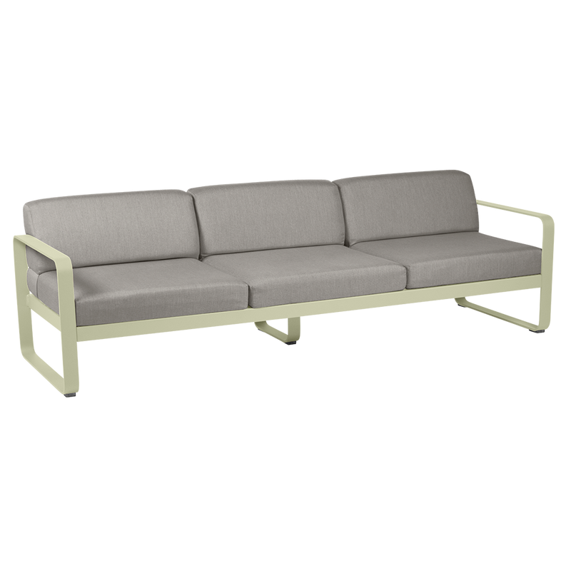 Load image into Gallery viewer, Fermob Bellevie 3-seater outdoor sofa– Willow Green frame with Grey Taupe fabric cushions
