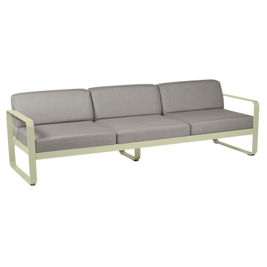 Fermob Bellevie 3-seater outdoor sofa– Willow Green frame with Grey Taupe fabric cushions