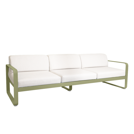 Fermob Bellevie 3-seater outdoor sofa– Willow Green frame with Pearl fabric cushions