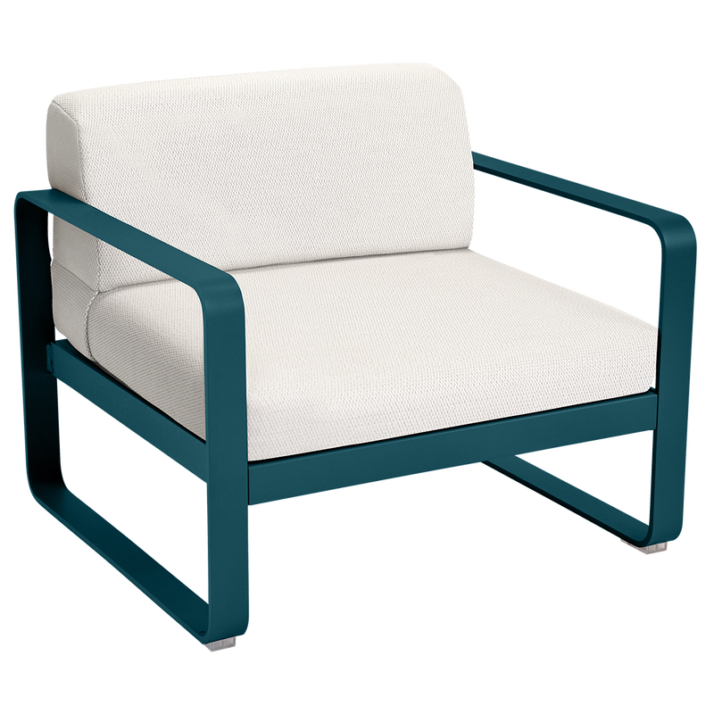 Load image into Gallery viewer, Fermob Bellevie outdoor lounge armchair– Acapulco Blue frame with Pearl fabric cushions
