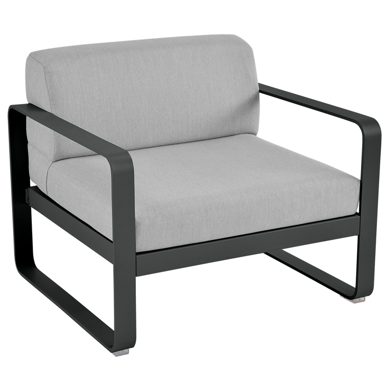Load image into Gallery viewer, Fermob Bellevie outdoor lounge armchair– Anthracite frame with Flannel Grey fabric cushions
