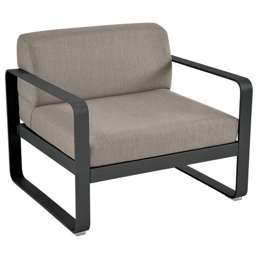 Fermob Bellevie outdoor lounge armchair– Anthracite frame with Grey Taupe fabric cushions