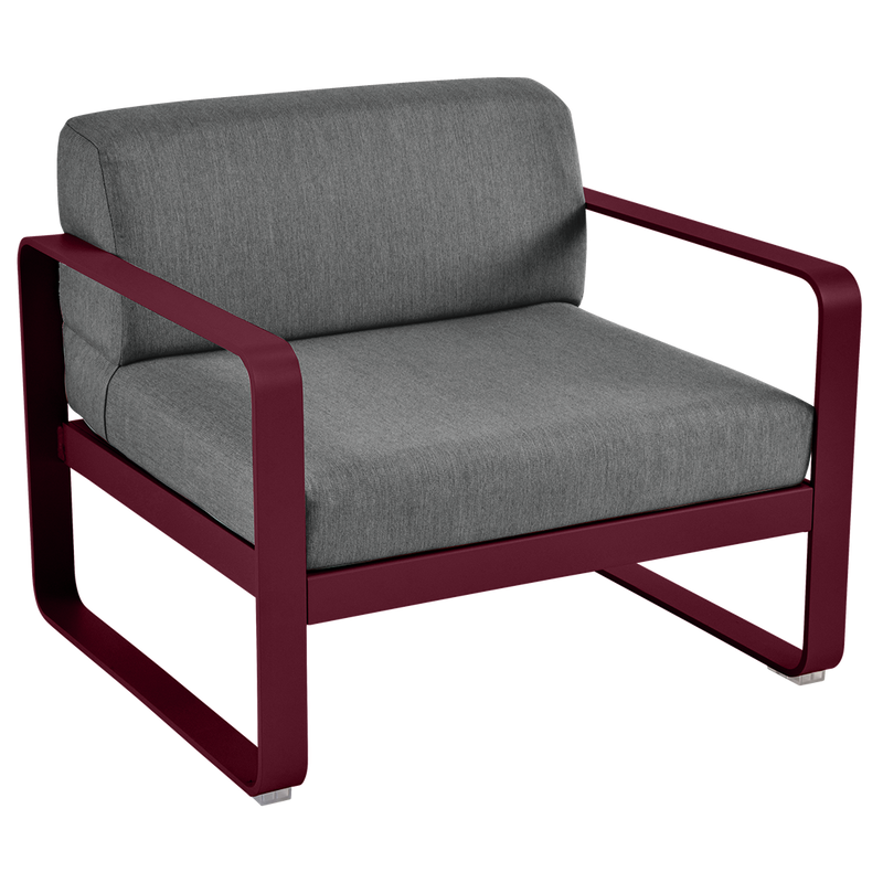 Load image into Gallery viewer, Fermob Bellevie outdoor lounge armchair– Black Cherry frame with Graphite Grey fabric cushions
