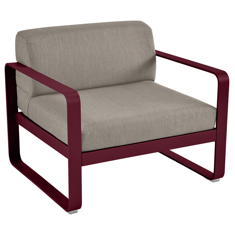 Load image into Gallery viewer, Fermob Bellevie outdoor lounge armchair– Black Cherry frame with Grey Taupe fabric cushions
