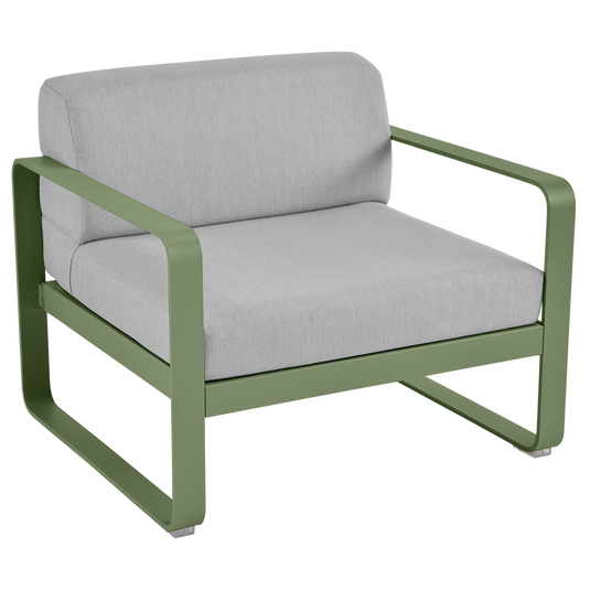 Fermob Bellevie outdoor lounge armchair– Cactus frame with Flannel Grey fabric cushions