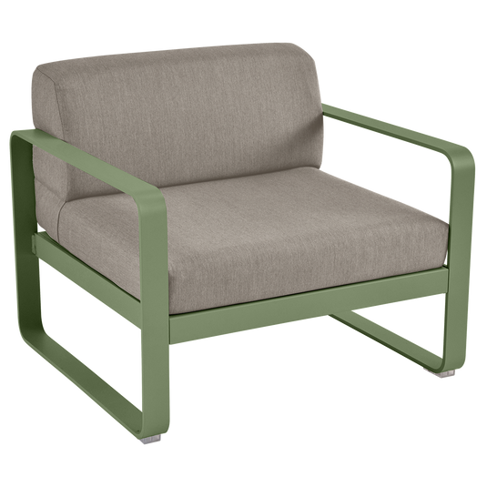 Fermob Bellevie outdoor lounge armchair– Cactus frame with Grey Taupe fabric cushions
