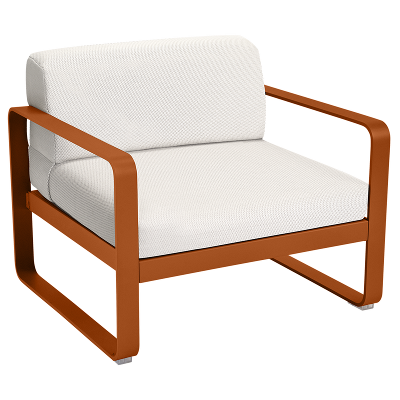 Load image into Gallery viewer, Fermob Bellevie outdoor lounge armchair– Candied Orange frame with Pearl fabric cushions
