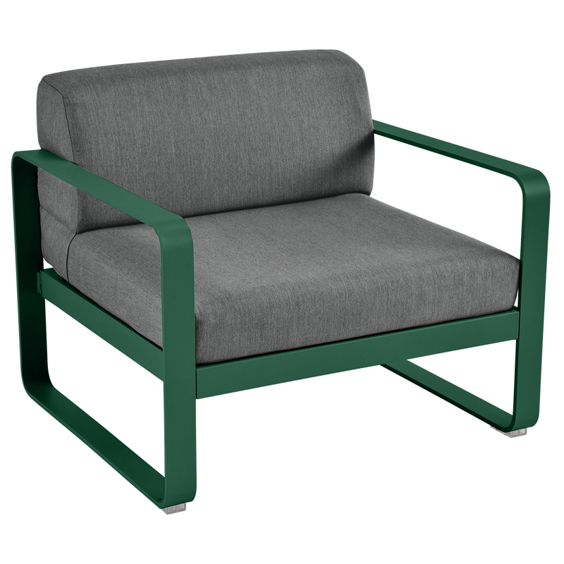 Load image into Gallery viewer, Fermob Bellevie outdoor lounge armchair– Cedar Green frame with Graphite Grey fabric cushions
