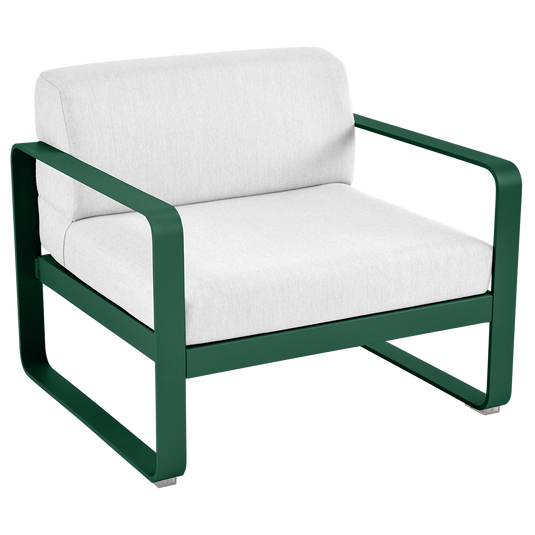 Fermob Bellevie outdoor lounge armchair– Cedar Green frame with Off-White fabric cushions