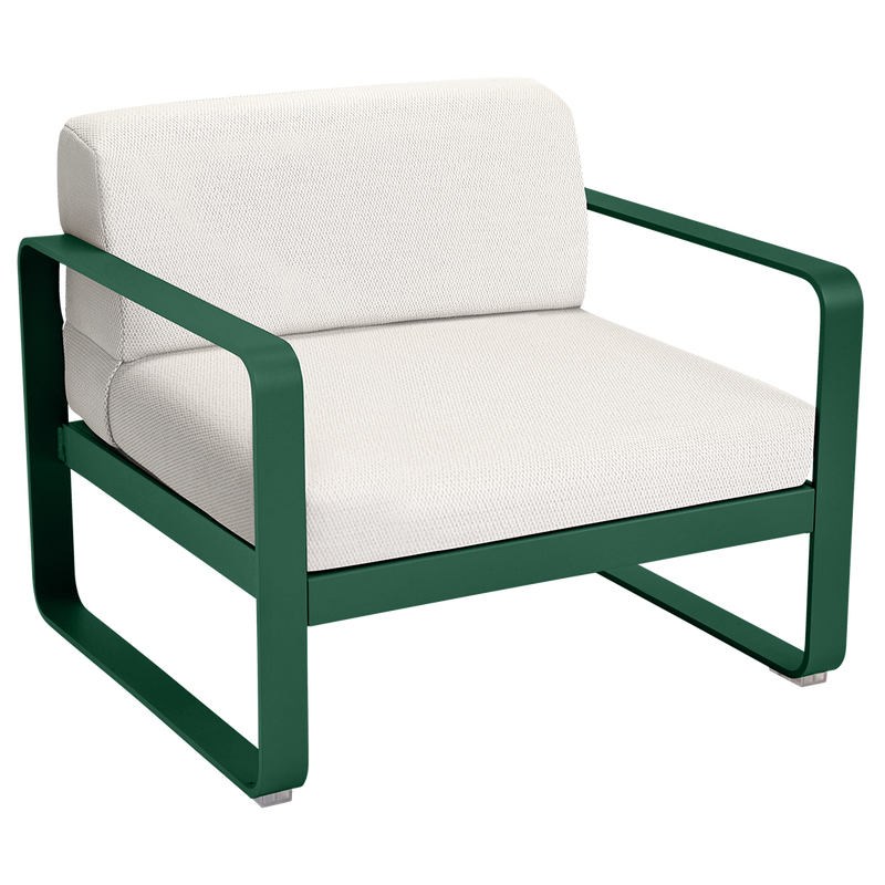 Load image into Gallery viewer, Fermob Bellevie outdoor lounge armchair– Cedar Green frame with Pearl fabric cushions
