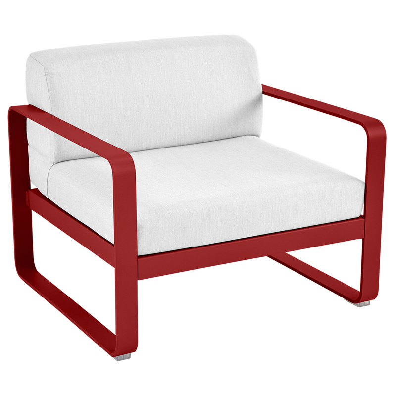 Load image into Gallery viewer, Fermob Bellevie outdoor lounge armchair– Chilli frame with Off-White fabric cushions
