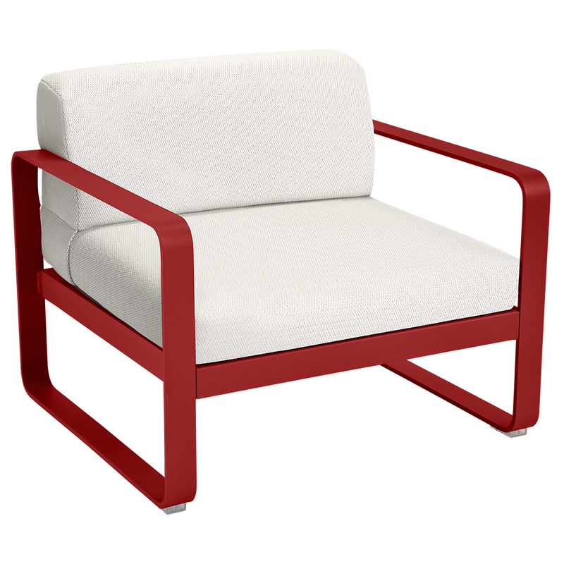 Load image into Gallery viewer, Fermob Bellevie outdoor lounge armchair– Chilli frame with Pearl fabric cushions
