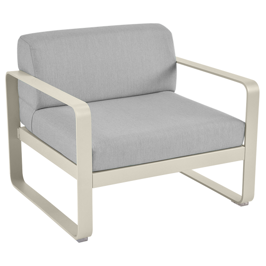Fermob Bellevie outdoor lounge armchair– Clay Grey frame with Flannel Grey fabric cushions