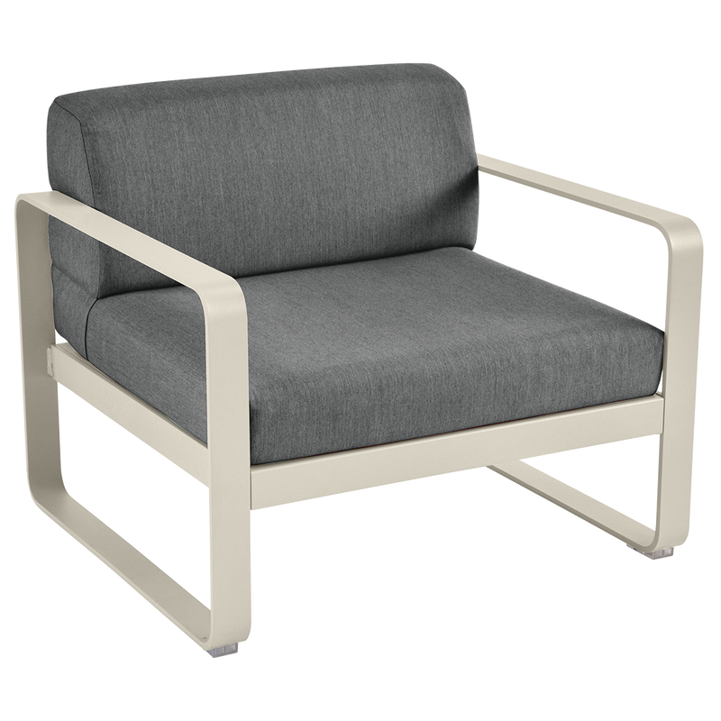 Load image into Gallery viewer, Fermob Bellevie outdoor lounge armchair– Clay Grey frame with Graphite Grey fabric cushions
