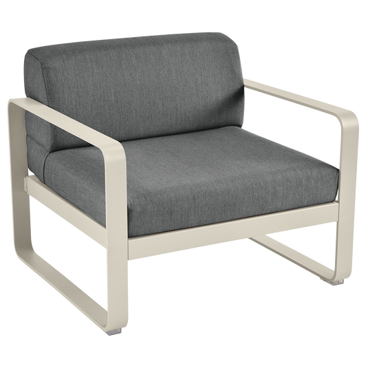 Fermob Bellevie outdoor lounge armchair– Clay Grey frame with Graphite Grey fabric cushions