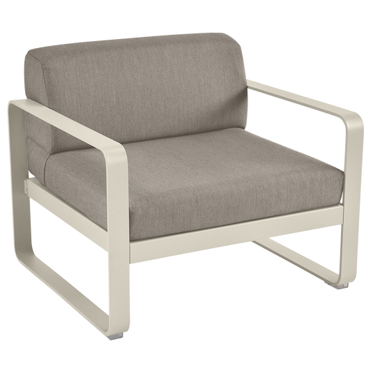 Fermob Bellevie outdoor lounge armchair– Clay Grey frame with Grey Taupe fabric cushions