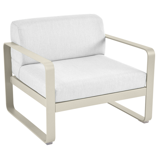 Fermob Bellevie outdoor lounge armchair– Clay Grey frame with Off-White fabric cushions