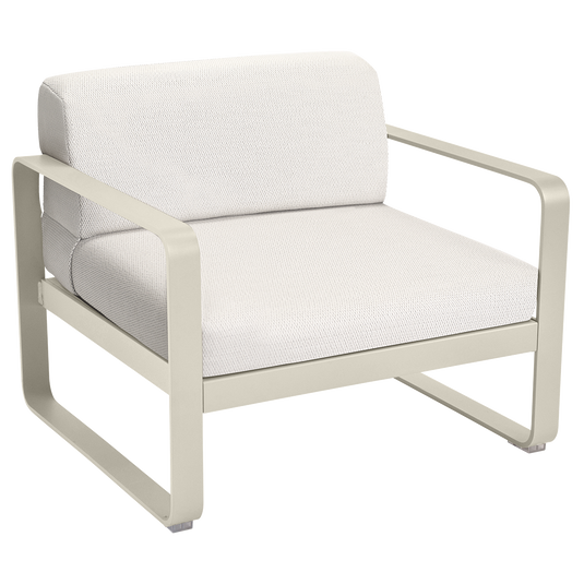 Fermob Bellevie outdoor lounge armchair– Clay Grey frame with Pearl fabric cushions
