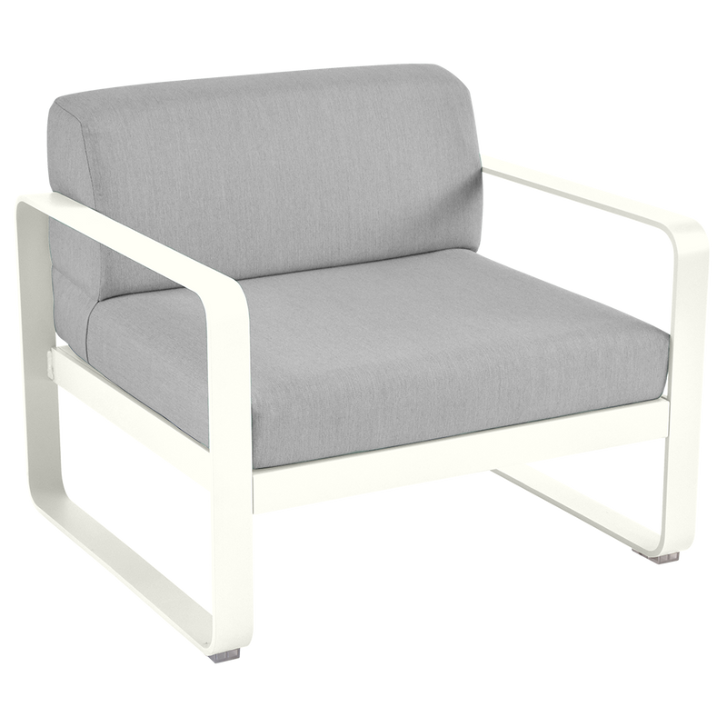 Load image into Gallery viewer, Fermob Bellevie outdoor lounge armchair– Cotton White frame with Flannel Grey fabric cushions
