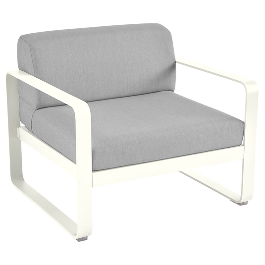 Fermob Bellevie outdoor lounge armchair– Cotton White frame with Flannel Grey fabric cushions