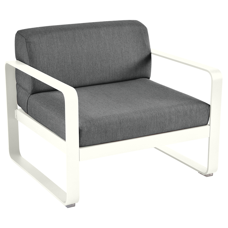 Load image into Gallery viewer, Fermob Bellevie outdoor lounge armchair– Cotton White frame with Graphite Grey fabric cushions
