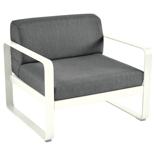Fermob Bellevie outdoor lounge armchair– Cotton White frame with Graphite Grey fabric cushions