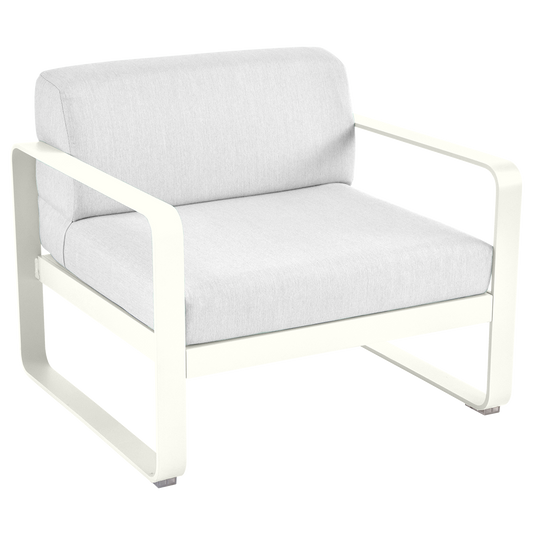 Fermob Bellevie outdoor lounge armchair– Cotton White frame with Off-White fabric cushions