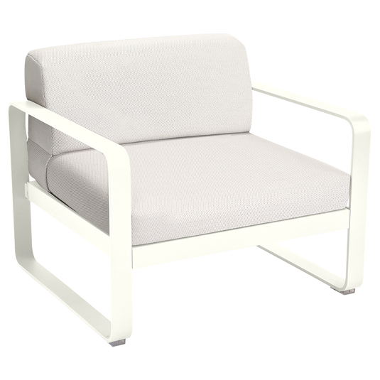 Fermob Bellevie outdoor lounge armchair– Cotton White frame with Pearl fabric cushions