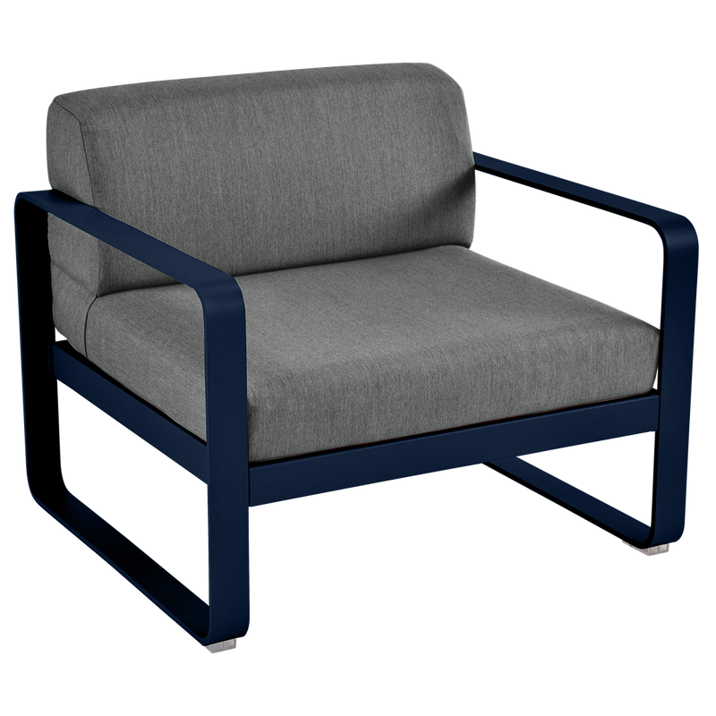Load image into Gallery viewer, Fermob Bellevie outdoor lounge armchair– Deep Blue frame with Graphite Grey fabric cushions
