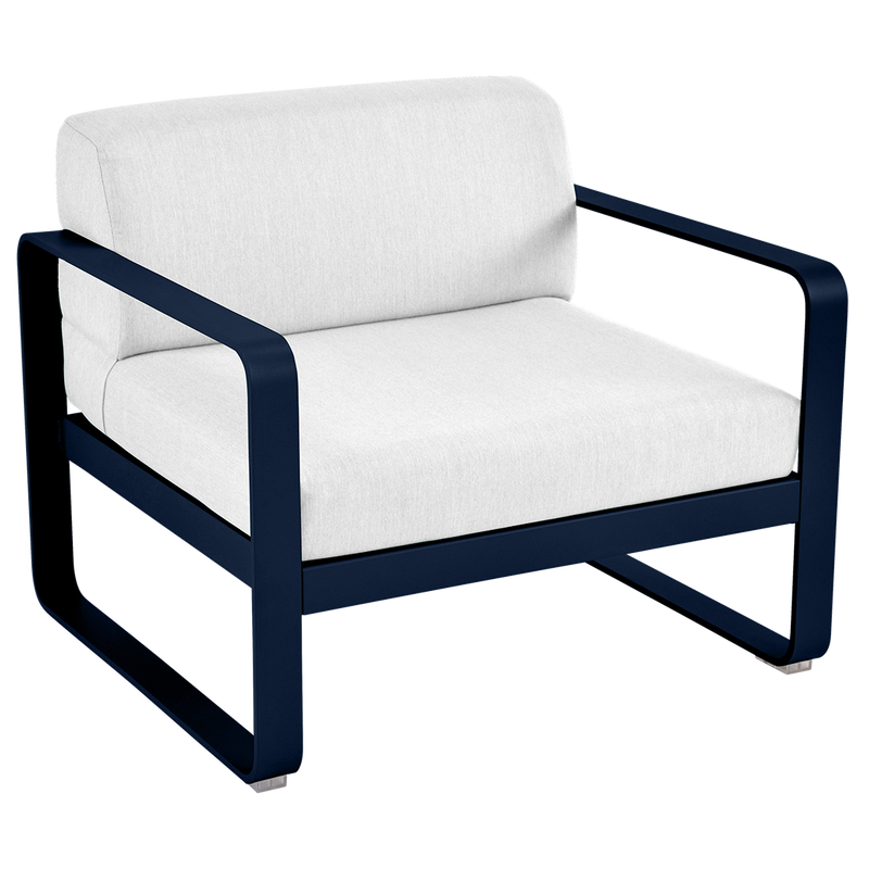 Load image into Gallery viewer, Fermob Bellevie outdoor lounge armchair– Deep Blue frame with Off-White fabric cushions
