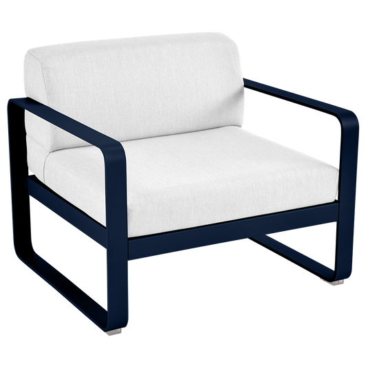 Fermob Bellevie outdoor lounge armchair– Deep Blue frame with Off-White fabric cushions