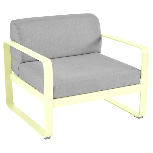 Fermob Bellevie outdoor lounge armchair– Frosted Lemon frame with Flannel Grey fabric cushions