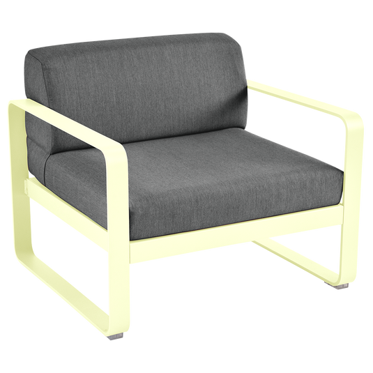 Fermob Bellevie outdoor lounge armchair– Frosted Lemon frame with Graphite Grey fabric cushions