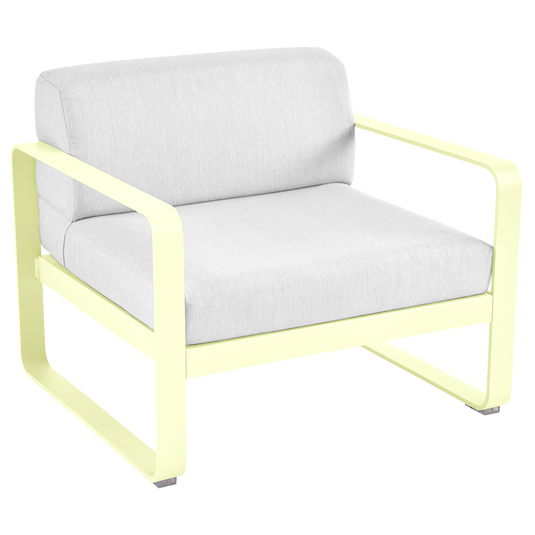Fermob Bellevie outdoor lounge armchair– Frosted Lemon frame with Off-White fabric cushions