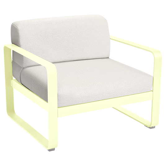 Fermob Bellevie outdoor lounge armchair– Frosted Lemon frame with Pearl fabric cushions