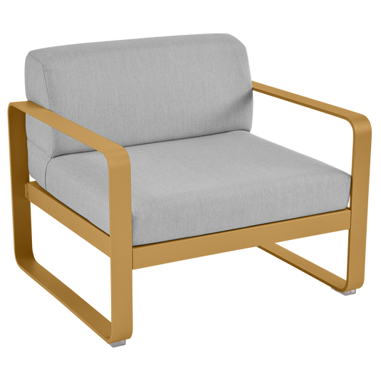 Fermob Bellevie outdoor lounge armchair– Gingerbread frame with Flannel Grey fabric cushions